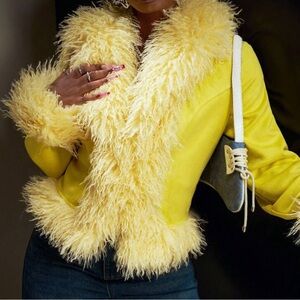 Chic Yellow Teddy Jacket with Plush Trim